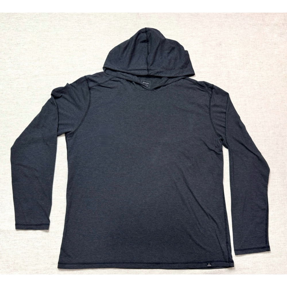 PrAna men’s lightweight hoodie shirt XXL Gray Striped long sleeve casual outdoor